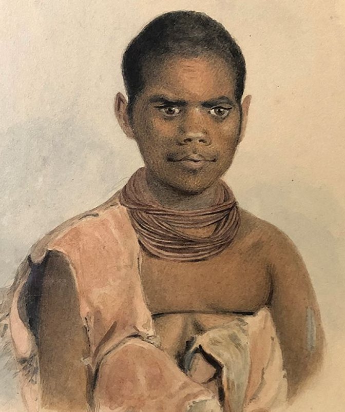Thomas Bock portrait of Wutapuwitja, also recorded as Wottecowidyer, sister of Pleenperrenner